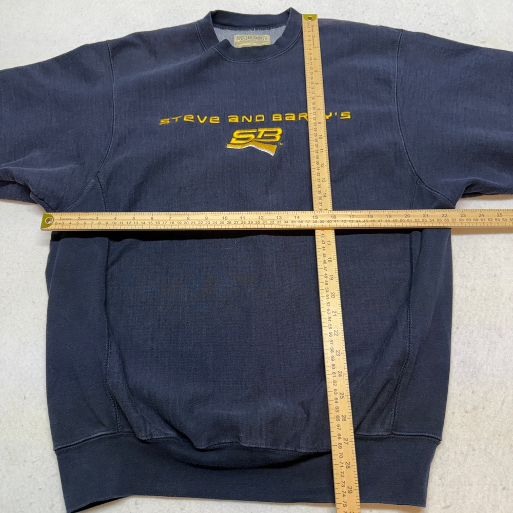 VTG Steve and‎ Barrys Navy Blue Sweatshirt Embroidered Logo Y2K Boxy Fit Mens M - Picture 8 of 10